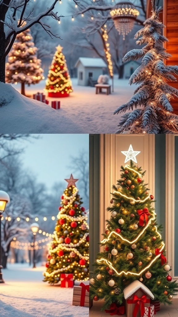 Aesthetic Christmas Backgrounds for Your Holiday Spirit Aesthetic Christmas backgrounds with winter scenes, fairy lights, and Christmas trees in 16:9 format.